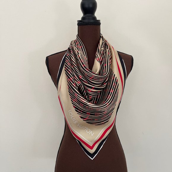 Authentic Louis Vuitton Scarf Monogram Pattern Alma Bag Print Beige Silk Wrap - Picture 11 of 16